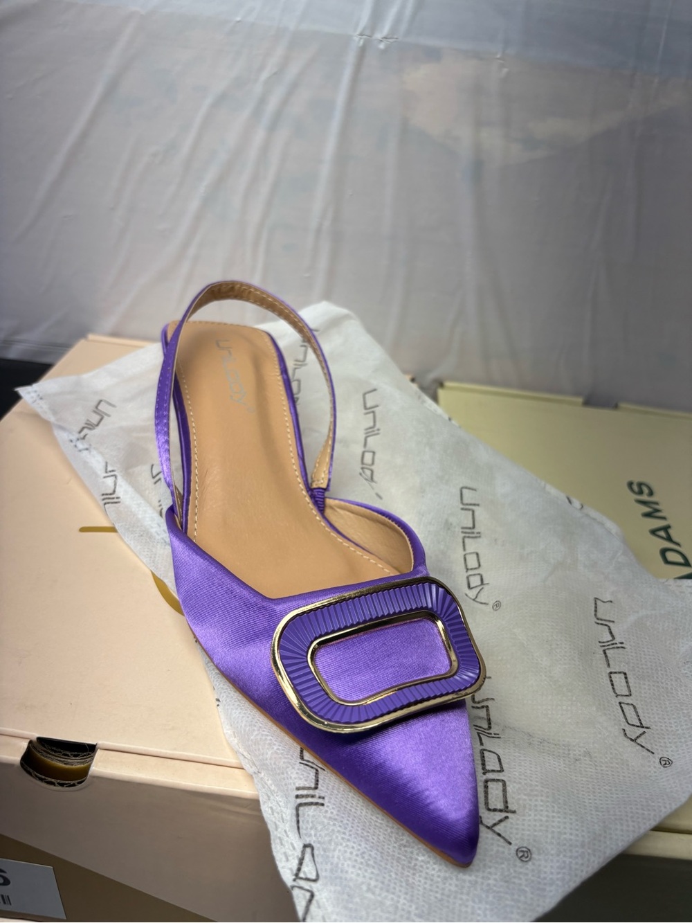 Purple Pointed Slingback with Decorative Buckle - Unilady